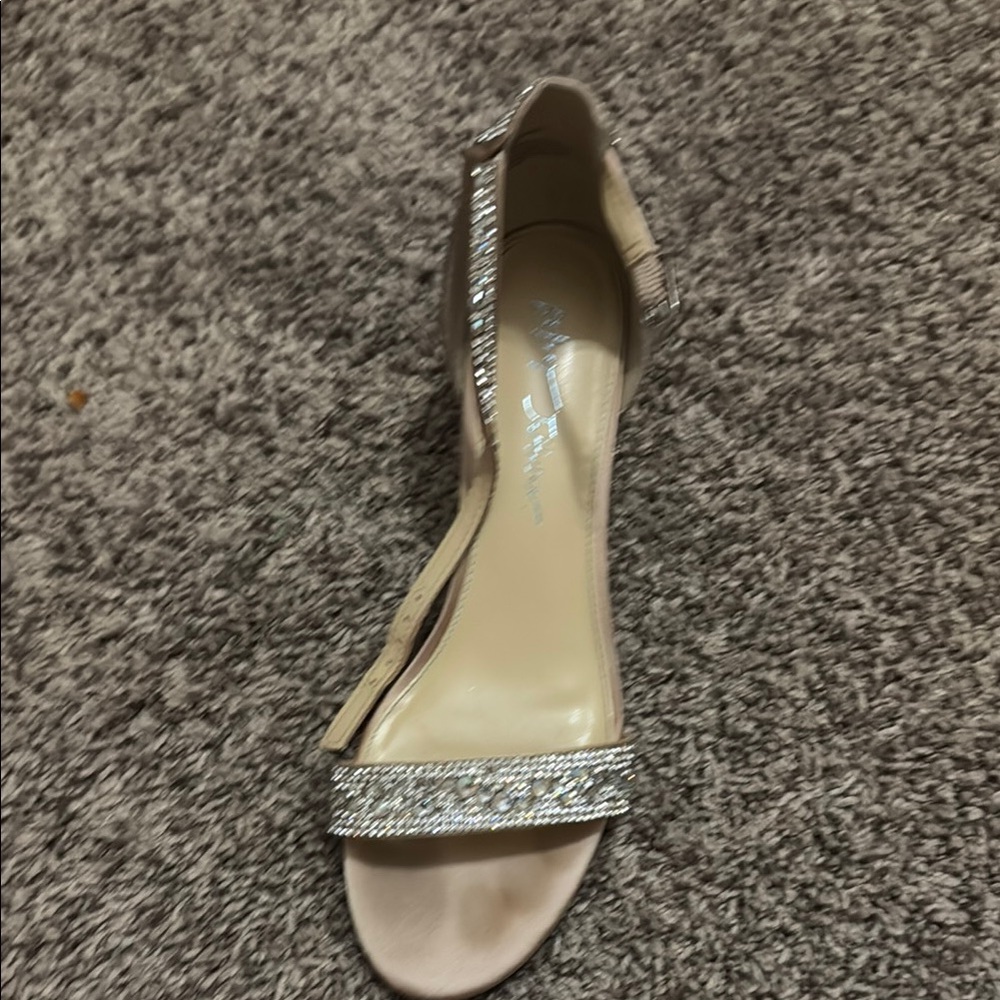 Betsey Johnson Cream Silver Heels with Rhinestone Embellishments